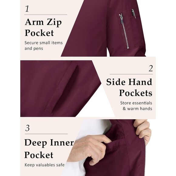 🆕 Men Red Bomber Jacket Lightweight Casual Windbreaker Full Zip Spring Coat - Picture 5 of 6